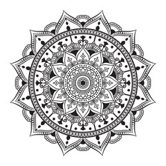 Decorative Monochrome Mandala Pattern Illustration, Geometric and Floral Mandala for Zen and Creativity