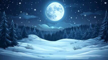 Serene Winter Landscape Under a Full Moon