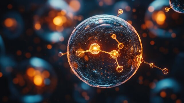 A vibrant depiction of a molecular structure, showcasing glowing atoms interconnected in a dark, cosmic background.