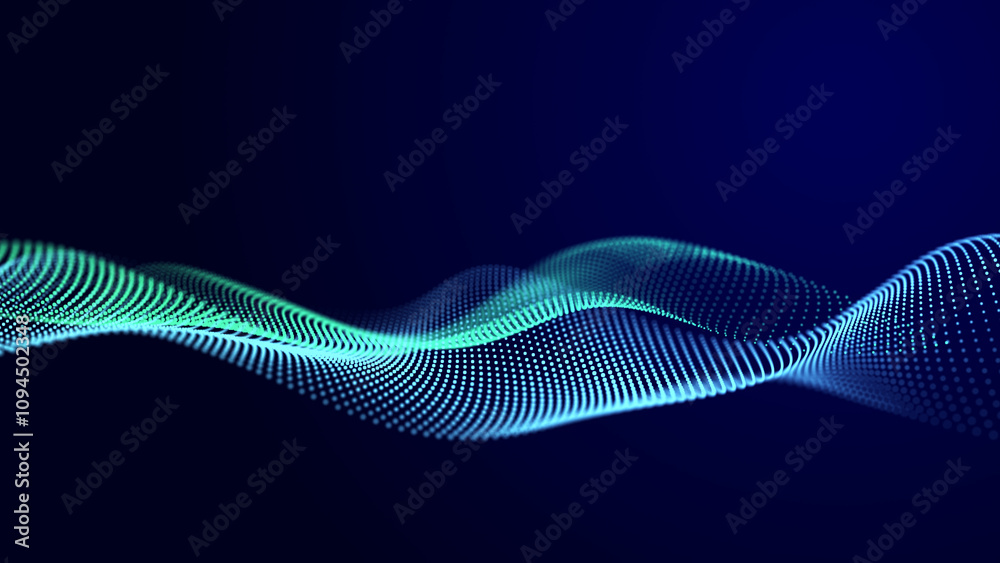 Poster Digital background with musical glowing particles. Big data visualization. 3d rendering.