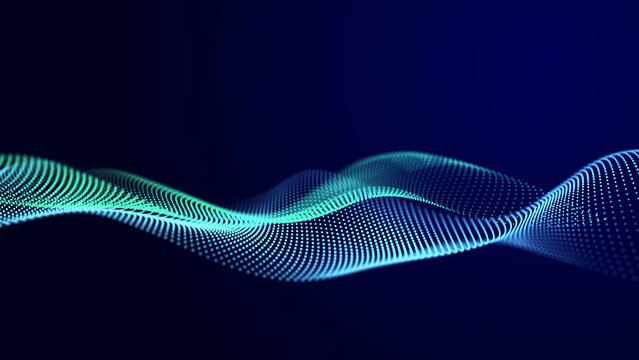 Digital background with musical glowing particles. Big data visualization. 3d rendering.
