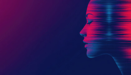 Obraz premium Elegant abstract representation of a woman's profile with colorful light effects.