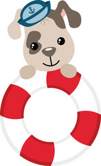 Funny sailor dog with buoy of salvage