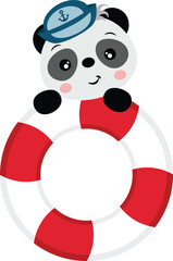 Funny sailor panda with buoy of salvage.