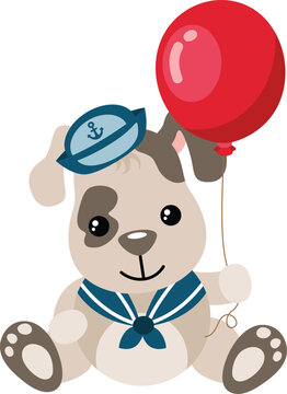 recommend clip art: Funny and cute dog sailor holding a red balloon