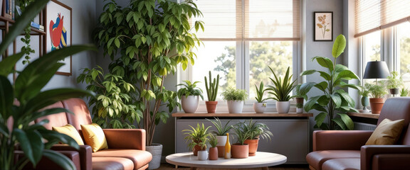 verdant contemporary living room with air-purifying plants for home decor and wellness