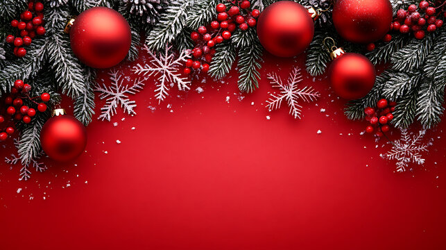 Elegant christmas background with red decoration ornament copy space.