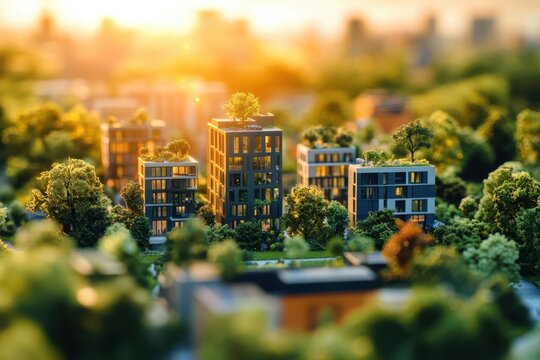 A sustainable city with community-centric design featuring renewable energy and public green spaces