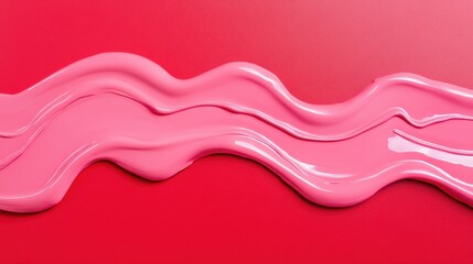 Glossy pink paint flowing over vibrant red background with fluid ripples