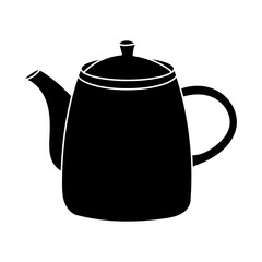 Black teapot with curved spout and handle on white background
