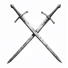 A simple pencil drawing of a set of medieval metal swords, in black and white.