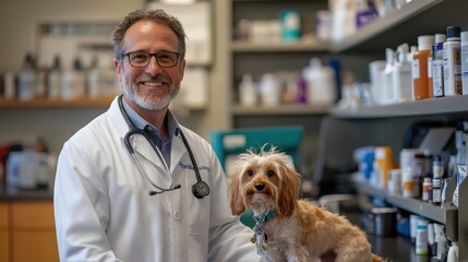 A veterinarian recommending sustainable products for pet care, ensuring both animal health and environmental safety.