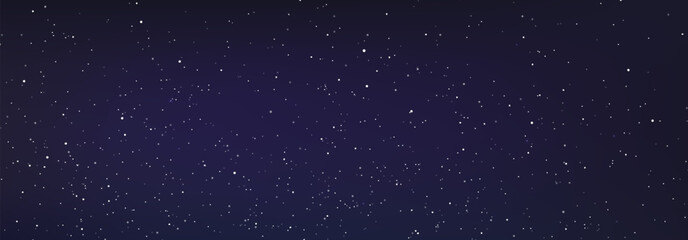 Stary night sky horizontal background. Night sky with stars. Bright particles falling with star. Glittering particles on dark blue background. Light with flares