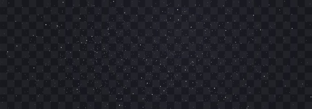 Stary night sky horizontal background. Night sky with stars png. Bright particles falling with star. Glittering particles on a transparent background. Light with flares