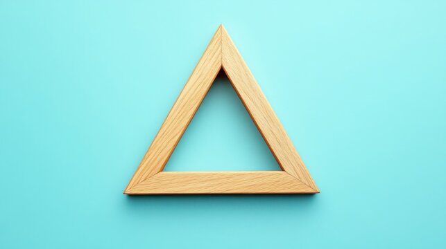 Wooden triangle icon on soft blue backdrop