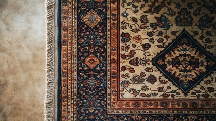 Traditional Bosnian handmade rug showcases rich patterns and textures against a plain backdrop