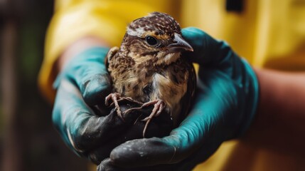 A wildlife rehabilitator caring for an injured bird, preparing it for eventual release back into the wild.