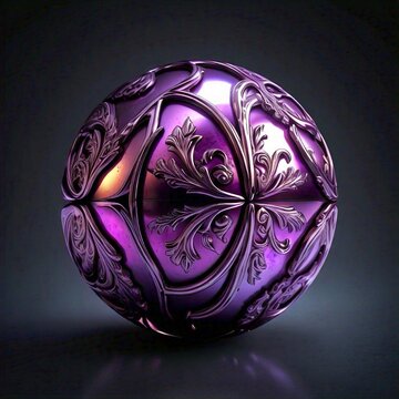 A metallic sphere with intricate floral patterns and a glossy finish