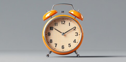 Orange retro alarm clock isolated on a gray background.