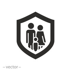 safe people, safety health parents with child icon, law care, insurance family and kid, flat vector symbol on white background
