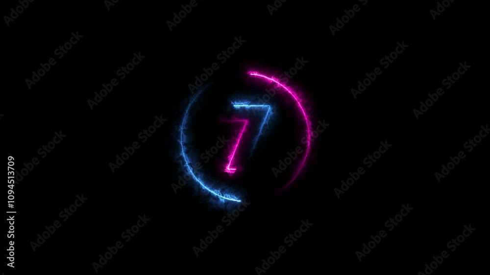 Wall mural 10 second countdown timer animation with neon number text glowing from 10 to 1 with interesting circ