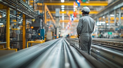 Fototapeta premium A Worker Standing Among Pipes in a Factory