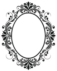 Elegant oval-shaped ornamental frame silhouette vector illustration 