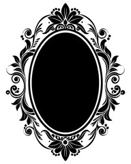 Elegant oval-shaped ornamental frame silhouette vector illustration 
