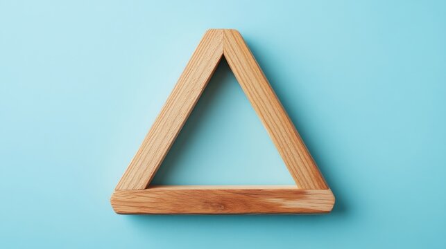 Wooden triangle icon on soft blue backdrop
