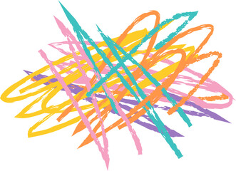 Colorful crayon scribble, squiggle and hand drawn  shape, abstract illustration