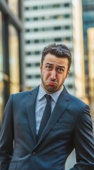 Fototapeta premium Businessman with disgusted expression on urban city street