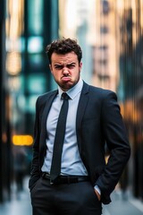 Fototapeta premium Businessman with disgusted expression on urban city street