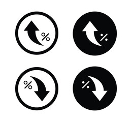Percent arrow icon. Growth, increase, decrease arrow filled icons. Up arrows, down arrows. Vector illustration on white background.
