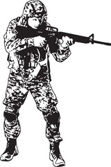 Vector Silhouette Collection: Clean and Bold Designs Set with male soldier on white background. Military service