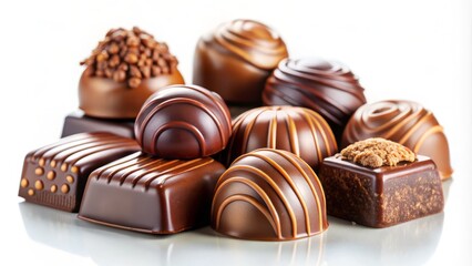 Delicious and Rich Milk Chocolate Pieces Isolated on White Background for Gourmet Treats, Confectionery, and Sweet Tooth Cravings Photography