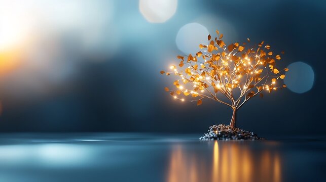 Glowing Polygonal Tree   Symbol of Business Growth and Branching Ideas