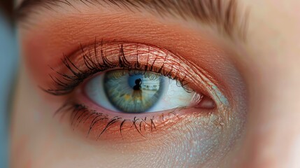 Fototapeta premium Exploring the Depths of an Eye with Soft Peach to Warm Coral Tones Unveiled