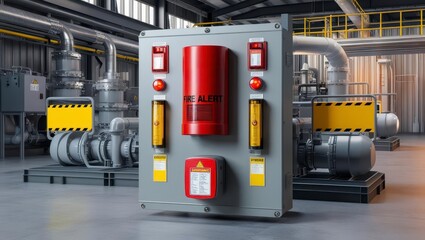 Fototapeta premium Fire alarm sensor monitoring system industrial facility realistic layout illustration safety overview