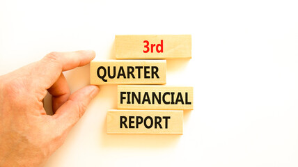 3rd quarter financial report symbol. Concept words 3rd quarter financial report on beautiful wooden blocks. Beautiful white background. Business 3rd quarter financial report concept. Copy space.