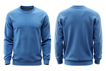 long sleeve sweatshirt mockup. Blue sweater mockup template, Blank sweater template, front and back view, isolated on white background