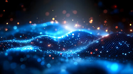 Obraz premium Abstract 3D Blue Wave Background with Glowing Particles: Digital Art Illustration