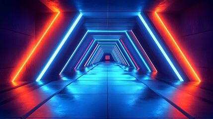 Fototapeta premium 3D Render of Abstract Neon Tunnel with Blue and Orange Lights