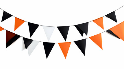 Fototapeta premium Orange, Black, White Triangular Bunting Flags Festive Decoration on White Background