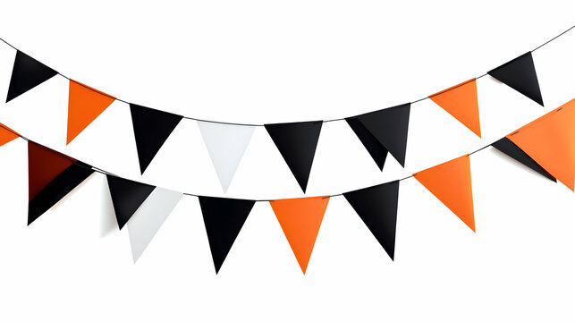 Orange, Black, White Triangular Bunting Flags Festive Decoration on White Background