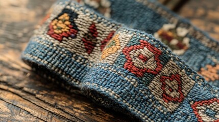 Fototapeta premium Handwoven band featuring vibrant colors and simple patterns, displayed for artistic appreciation