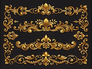 Elegant Set of Vintage Gold Decorative Divider Elements and Border Flourish Frames Collection for Creative Design Projects