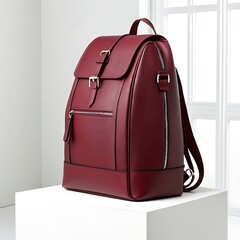 Fototapeta premium STUNNING high resolution super detailed and anatomically correct of luxury dark red backpack design, white background.