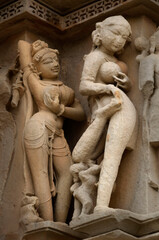 woman sculptures, vamana temple, khajuraho, madhya pradesh, India, Asia
