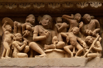 Sculptures at Laxman Temple, Khajuraho, madhya pradesh, India, Asia