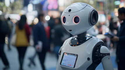 A robot uses AI to automatically trade stocks.  It's like a smart phone app using artificial intelligence to buy and sell.